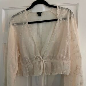 Sheer long sleeve tie top